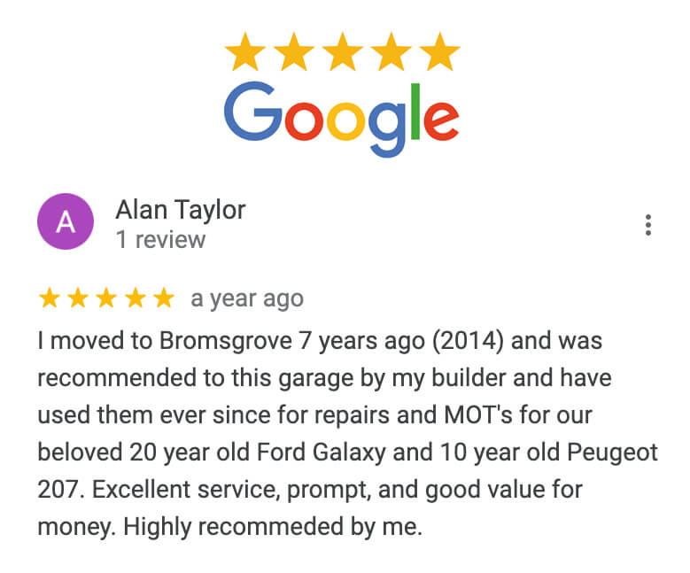 Review as one of the Best Garages in Bromsgrove